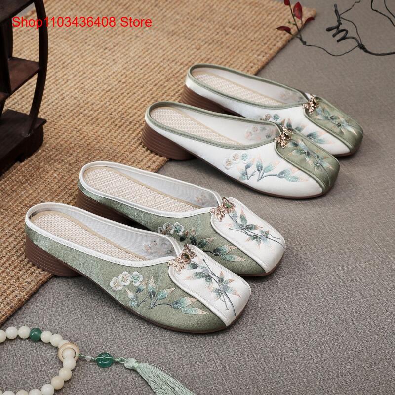 The Ethnic Fashion - 새로운 자수 슬리퍼, 여성용 홈 플랫