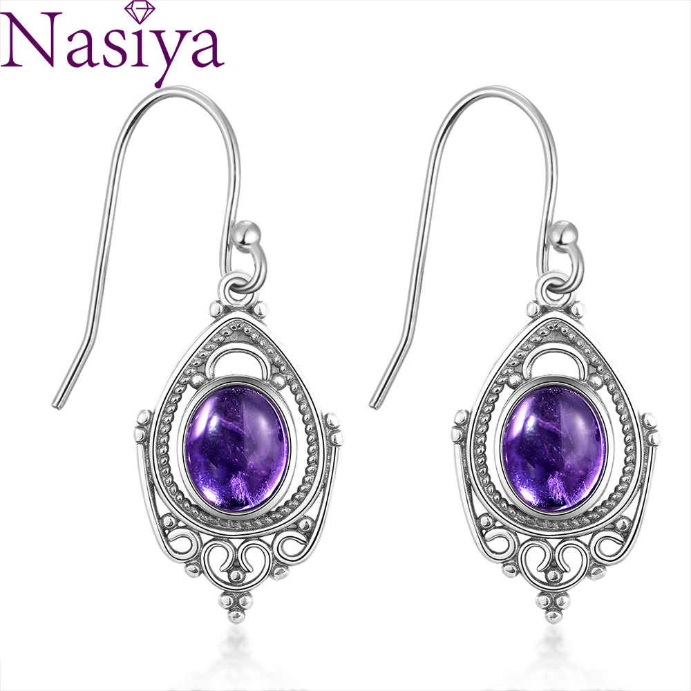 Ethnic Fashion Boutique - S925 실버 귀걸이 쥬얼리 8*10mm 자수정