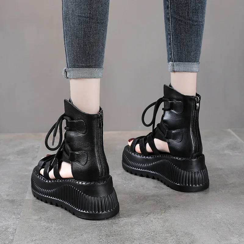 8CM 에스닉 소 가죽 앵클 부츠 여성용 속굽 플랫폼  - The Ethnic Fashion 리뷰 및 가격