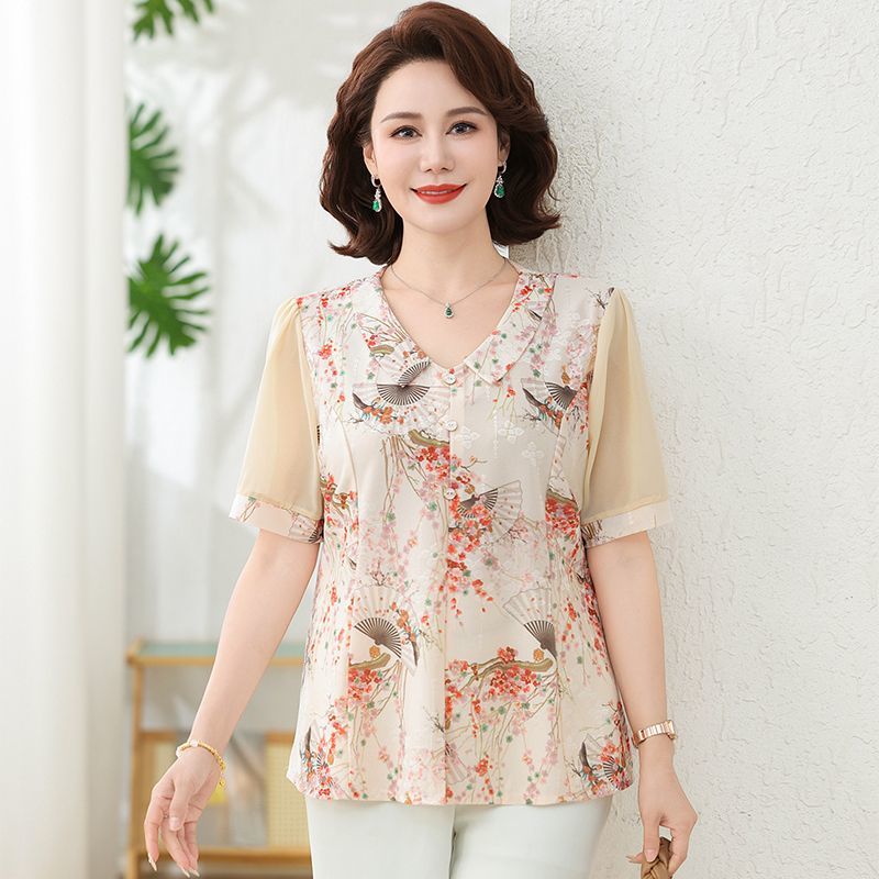 세련된 여름 통근 중년 여성용 크루넥 티셔츠 에스닉 엄 - The Ethnic Fashion 리뷰 및 가격