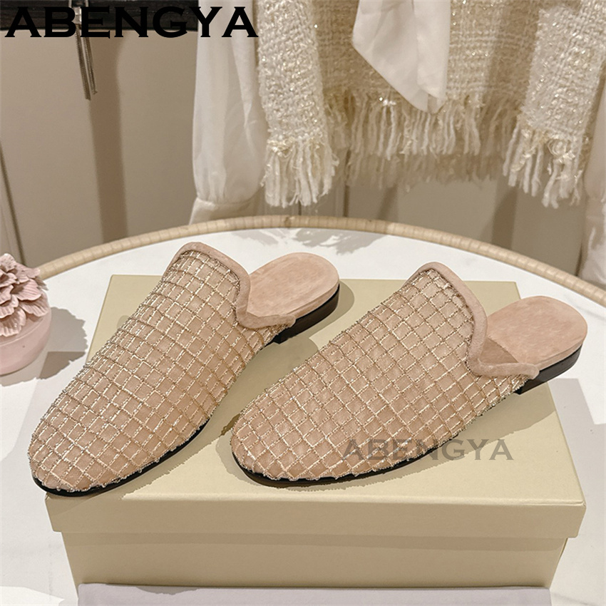 반짝이는 레이스 메쉬 라운드 토 플랫 슬리퍼 여성용 블 - The Ethnic Fashion 리뷰 및 가격