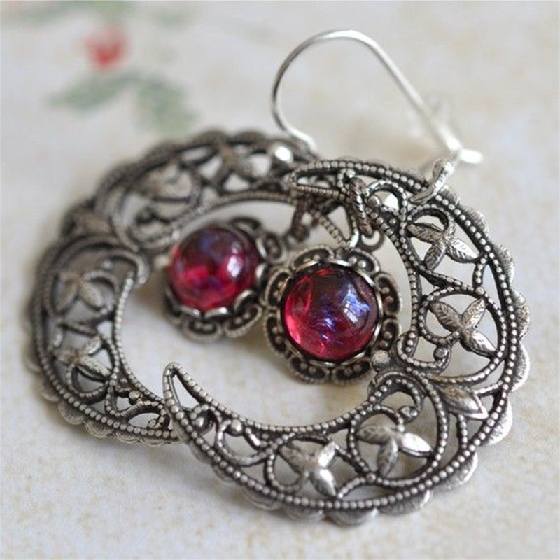 빈티지 상감 레드 스톤 문 댕글 여성용 귀걸이 에스닉  - Ethnic Fashion Wear For Women 리뷰 및 가격