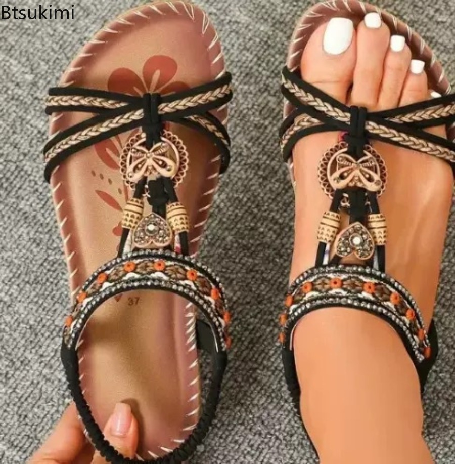 여성 보헤미안 샌들 야외 해변 드레스 캐주얼 슈즈 플랫 - The Ethnic Fashion 리뷰 및 가격