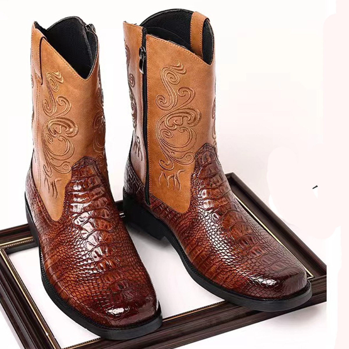 패셔너블한 엠보싱 캐주얼 남성용 웨스턴 카우보이 부츠  - Ethnic Fashion For Men 리뷰 및 가격