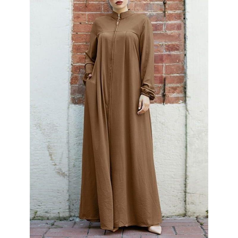 중동 스타일 드레스 여성 패션 스탠드 칼라 포켓 드레스 - Ethnic Fashion Wear 리뷰 및 가격